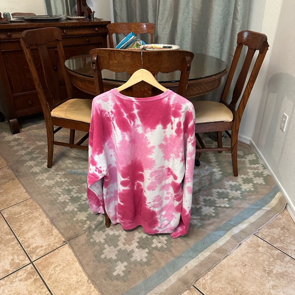 Hand Crafted Pink and White Heart Tie-Dye Sweatshirt - Picture 2 of 5